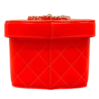 Chanel Neon Orange Quilted Patent Minaudière Makeup Case With GHW