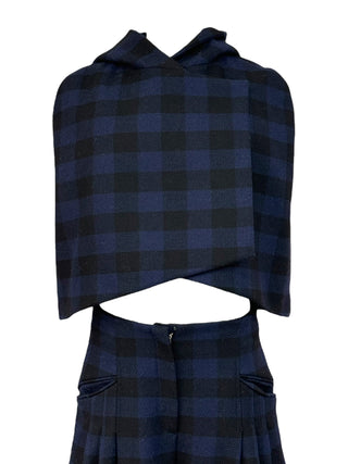 Christian Dior Navy Checkered Hooded Cape & Pleated Trouser Set