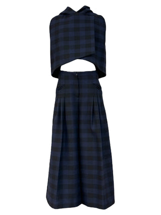 Christian Dior Navy Checkered Hooded Cape & Pleated Trouser Set