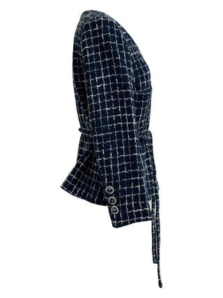 Chanel Bleu Graphique Belted Tweed Jacket