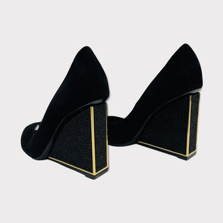 Louis Vuitton Black Suede Peep Toe Wedge