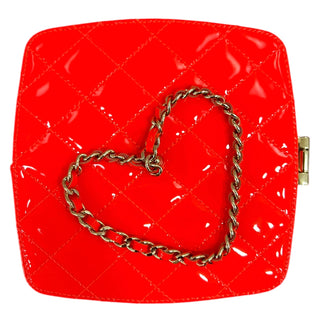 Chanel Neon Orange Quilted Patent Minaudière Makeup Case With GHW