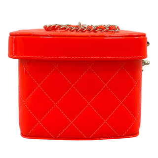 Chanel Neon Orange Quilted Patent Minaudière Makeup Case With GHW