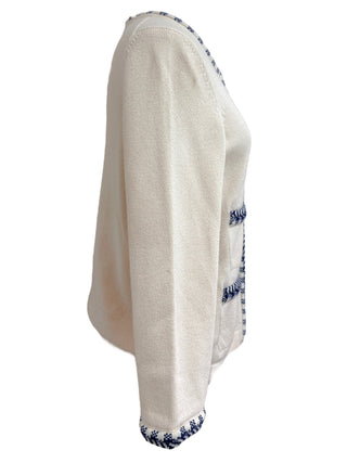 Chanel Ivory Tweed Cardigan With Contrast Trim