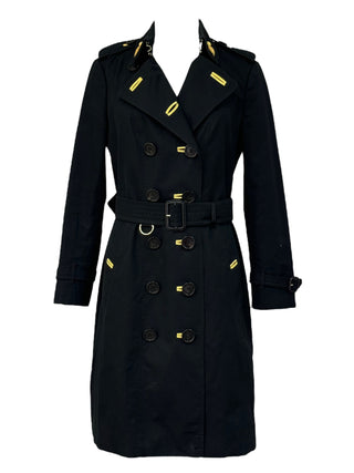 Burberry Black & Gold Contrast Trim Commander Trench Coat