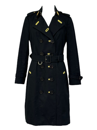 Burberry Black & Gold Contrast Trim Commander Trench Coat