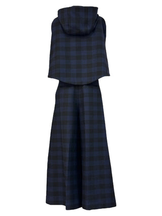 Christian Dior Navy Checkered Hooded Cape & Pleated Trouser Set