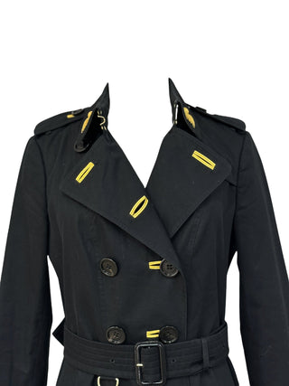 Burberry Black & Gold Contrast Trim Commander Trench Coat