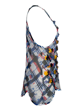 Chanel Floral Embellished Mesh Top and Plaid Trousers Set