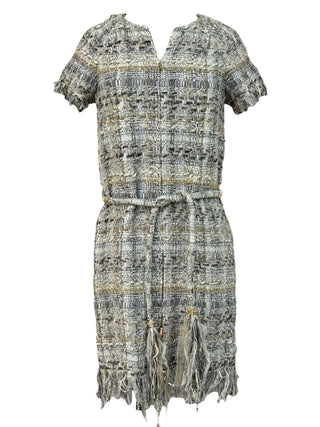Chanel Grey Bohemian Fringe Tweed Dress