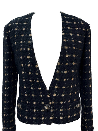 Chanel Gold Polka Dot V Neck Tweed Jacket