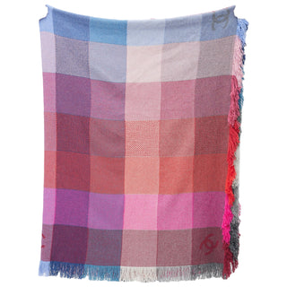 Chanel Blue & Pink Cashmere Check CC Logo Blanket Throw
