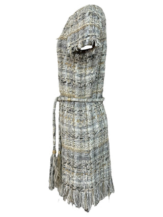 Chanel Grey Bohemian Fringe Tweed Dress