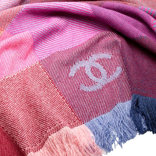 Chanel Blue & Pink Cashmere Check CC Logo Blanket Throw