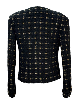 Chanel Gold Polka Dot V Neck Tweed Jacket