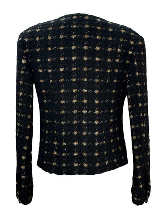 Chanel Gold Polka Dot V Neck Tweed Jacket