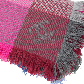 Chanel Blue & Pink Cashmere Check CC Logo Blanket Throw