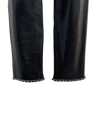 Chanel Black Deerskin Classic Lace Trim Trousers