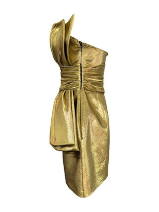 Saint Laurent Gold Lurex Bow Detail Strapless Mini Dress FR 40