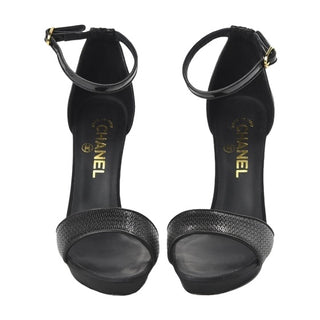 Chanel Patent Open Toe Ankle Strap Pumps