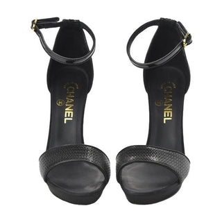 Chanel Patent Open Toe Ankle Strap Pumps