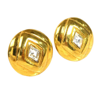 Chanel Vintage Round Diamond Rhinestone Clip-On Earrings