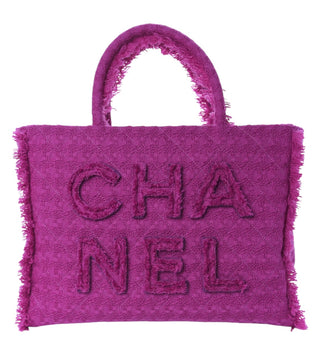 Chanel Magenta Tweed Large Zipped Shopping Tote Bag