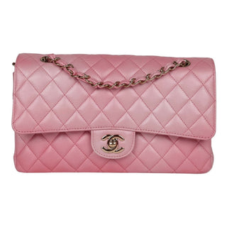 Chanel Pink Iridescent Ombre Goatskin Quilted Medium Double Flap Bag With GHW