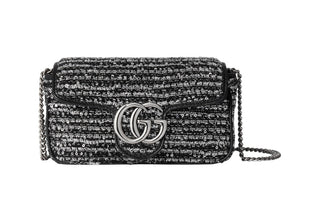 Gucci Black & Silver Marmont GG Embroidered Mini Shoulder Bag