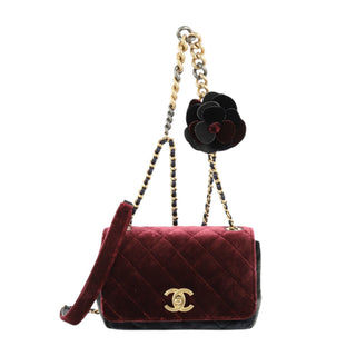 Chanel Velvet Red & Blue Quilted Small Camellia Flap Bag