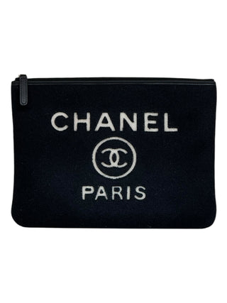 Chanel Black Wool Medium Deauville Cosmetic Pouch
