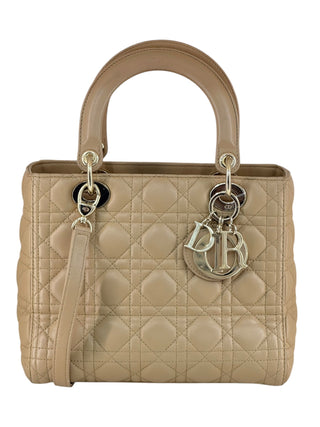 Christian Dior Beige Diamond Lambskin Medium Lady Dior Bag