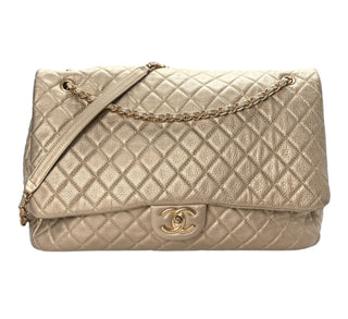 Chanel Gold Metallic Calfskin Quilted XXL Travel Flap Bag