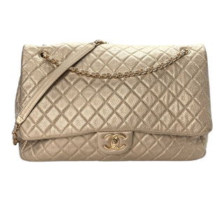 Chanel Gold Metallic Calfskin Quilted XXL Travel Flap Bag