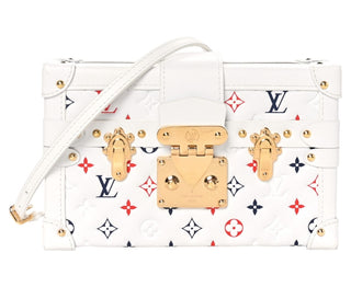 Louis Vuitton White Red Blue Lambskin Embossed Monogram Petite Malle Bag