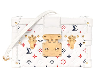 Louis Vuitton White Red Blue Lambskin Embossed Monogram Petite Malle Bag
