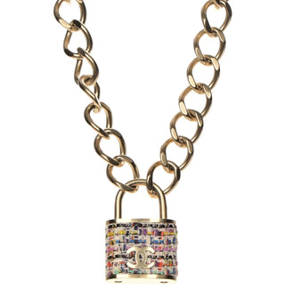 Chanel Chunky Multicolored Tweed CC Padlock Chain Necklace