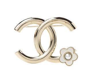 Chanel Light Gold Metal CC Camellia Brooch
