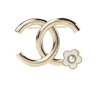Chanel Light Gold Metal CC Camellia Brooch
