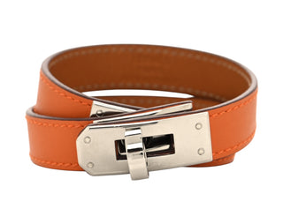 Hermes Orange Swift Kelly Double Tour Bracelet With PHW