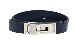 Hermes Blue Saphir Swift Kelly Double Tour Bracelet With PHW