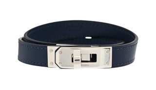 Hermes Blue Saphir Swift Kelly Double Tour Bracelet With PHW