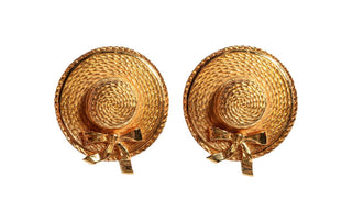 Chanel Gold Straw Hat Clip On Earrings