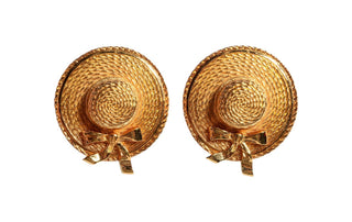 Chanel Gold Straw Hat Clip On Earrings