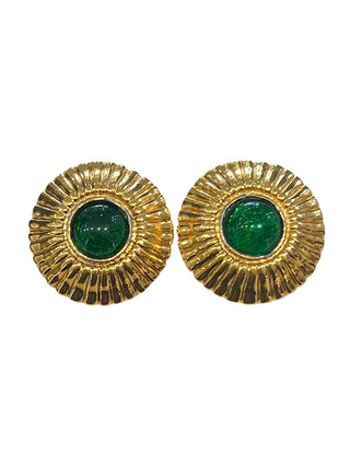 Chanel Vintage Gold-Tone Green Gripoix Clip-On Earrings