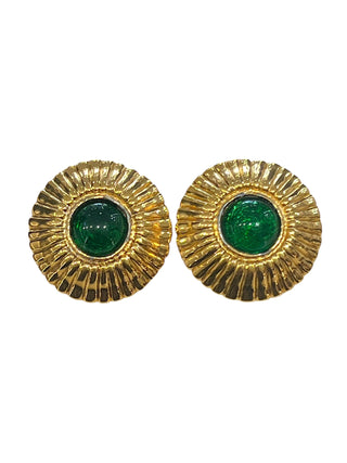 Chanel Vintage Gold-Tone Green Gripoix Clip-On Earrings