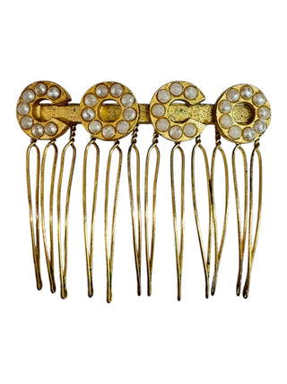 Chanel Vintage Gold COCO Hair Comb With Pearl Detailing