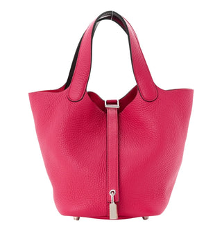 Hermès Rose Shocking Taurillon Clemence Picotin 18 PM With PHW