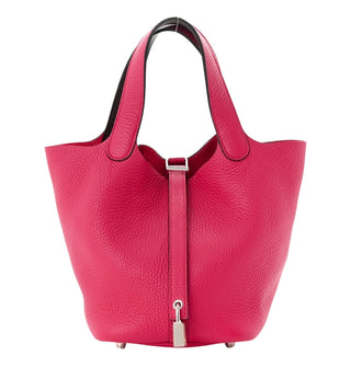 Hermès Rose Shocking Taurillon Clemence Picotin 18 PM With PHW