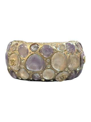 Chanel Lavender & Ivory Cabochon Crystal Cuff Bracelet and Ring Set